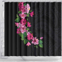 Hawaiian Hibiscus and Art Polynesian Tattoo Shower Curtain Black Color