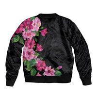 Hawaiian Hibiscus and Art Polynesian Tattoo Sleeve Zip Bomber Jacket Black Color