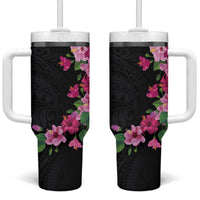 Hawaiian Hibiscus and Art Polynesian Tattoo Tumbler With Handle Black Color LT03 One Size: 40 oz Black - Polynesian Pride