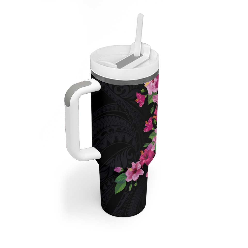 Hawaiian Hibiscus and Art Polynesian Tattoo Tumbler With Handle Black Color LT03 - Polynesian Pride