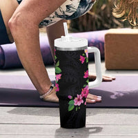 Hawaiian Hibiscus and Art Polynesian Tattoo Tumbler With Handle Black Color LT03 - Polynesian Pride