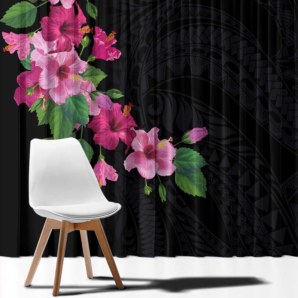 Hawaiian Hibiscus and Art Polynesian Tattoo Window Curtain Black Color LT03 - Polynesian Pride