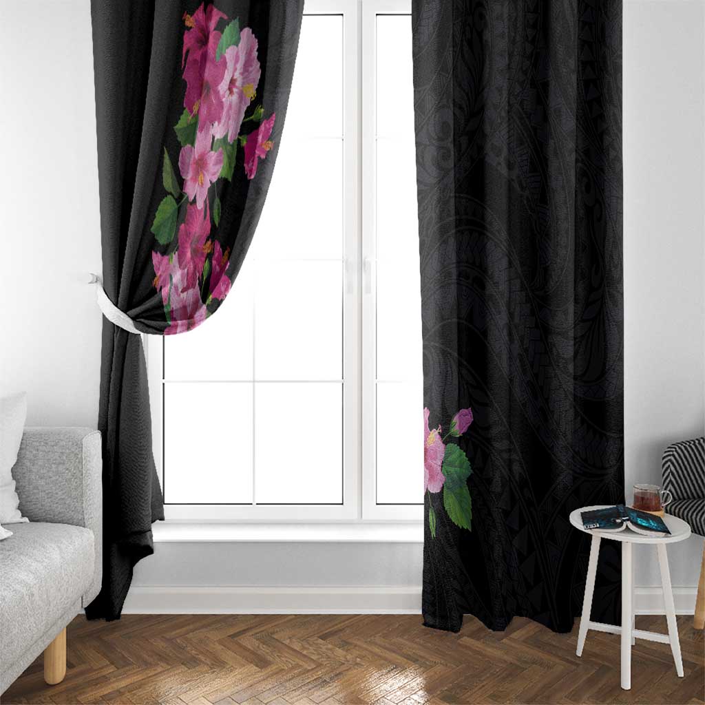 Hawaiian Hibiscus and Art Polynesian Tattoo Window Curtain Black Color LT03 - Polynesian Pride
