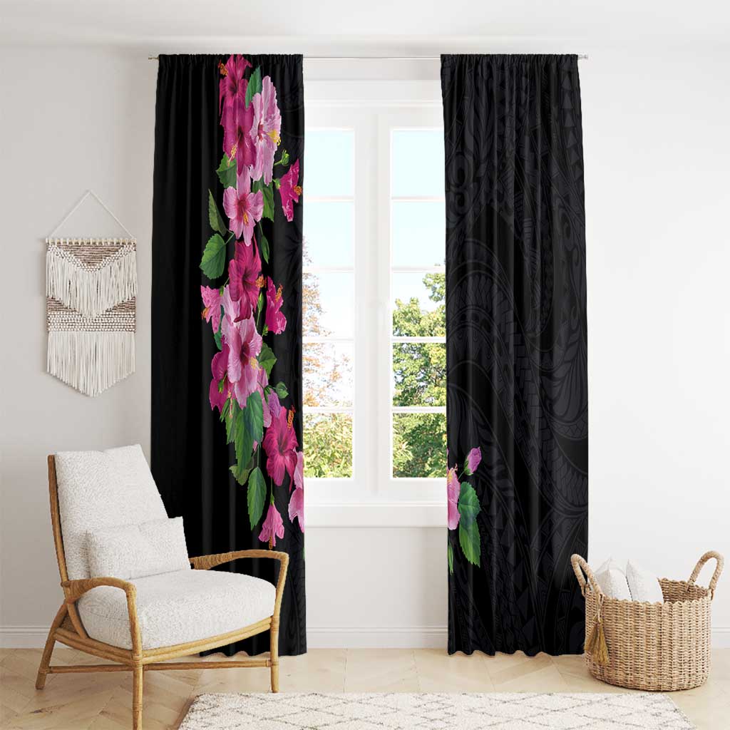 Hawaiian Hibiscus and Art Polynesian Tattoo Window Curtain Black Color LT03 - Polynesian Pride