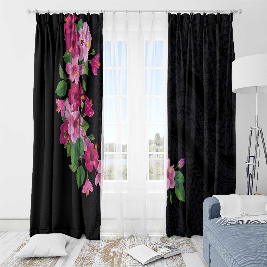 Hawaiian Hibiscus and Art Polynesian Tattoo Window Curtain Black Color LT03 - Polynesian Pride