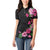 Hawaiian Hibiscus and Art Polynesian Tattoo Women Polo Shirt Black Color