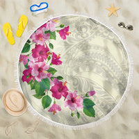 Hawaiian Hibiscus and Art Polynesian Tattoo Beach Blanket Beige Color LT03 One Size 150cm Beige - Polynesian Pride