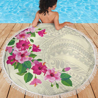 Hawaiian Hibiscus and Art Polynesian Tattoo Beach Blanket Beige Color LT03 - Polynesian Pride