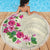 Hawaiian Hibiscus and Art Polynesian Tattoo Beach Blanket Beige Color