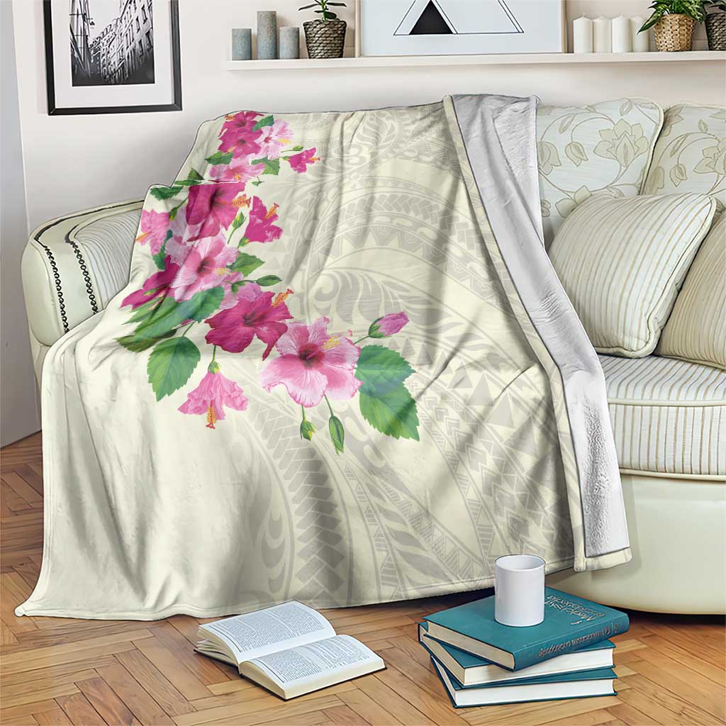 Hawaiian Hibiscus and Art Polynesian Tattoo Blanket Beige Color LT03 Beige - Polynesian Pride