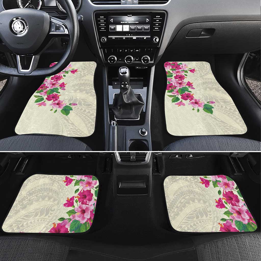 Hawaiian Hibiscus and Art Polynesian Tattoo Car Mats Beige Color