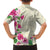 Hawaiian Hibiscus and Art Polynesian Tattoo Family Matching Off The Shoulder Long Sleeve Dress and Hawaiian Shirt Beige Color