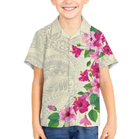 Hawaiian Hibiscus and Art Polynesian Tattoo Family Matching Puletasi and Hawaiian Shirt Beige Color