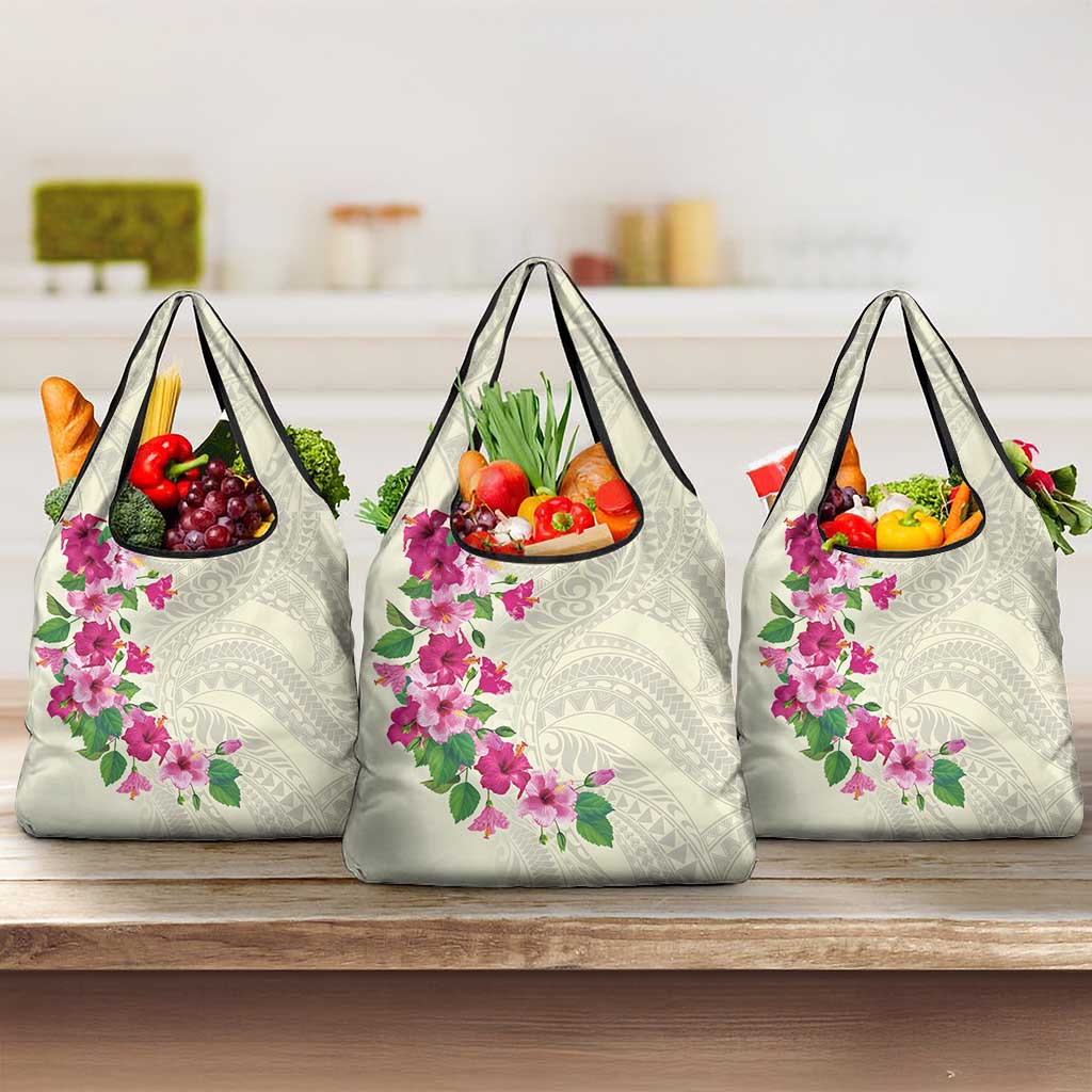Hawaiian Hibiscus and Art Polynesian Tattoo Grocery Bag Beige Color LT03 3-pack One Size Beige - Polynesian Pride