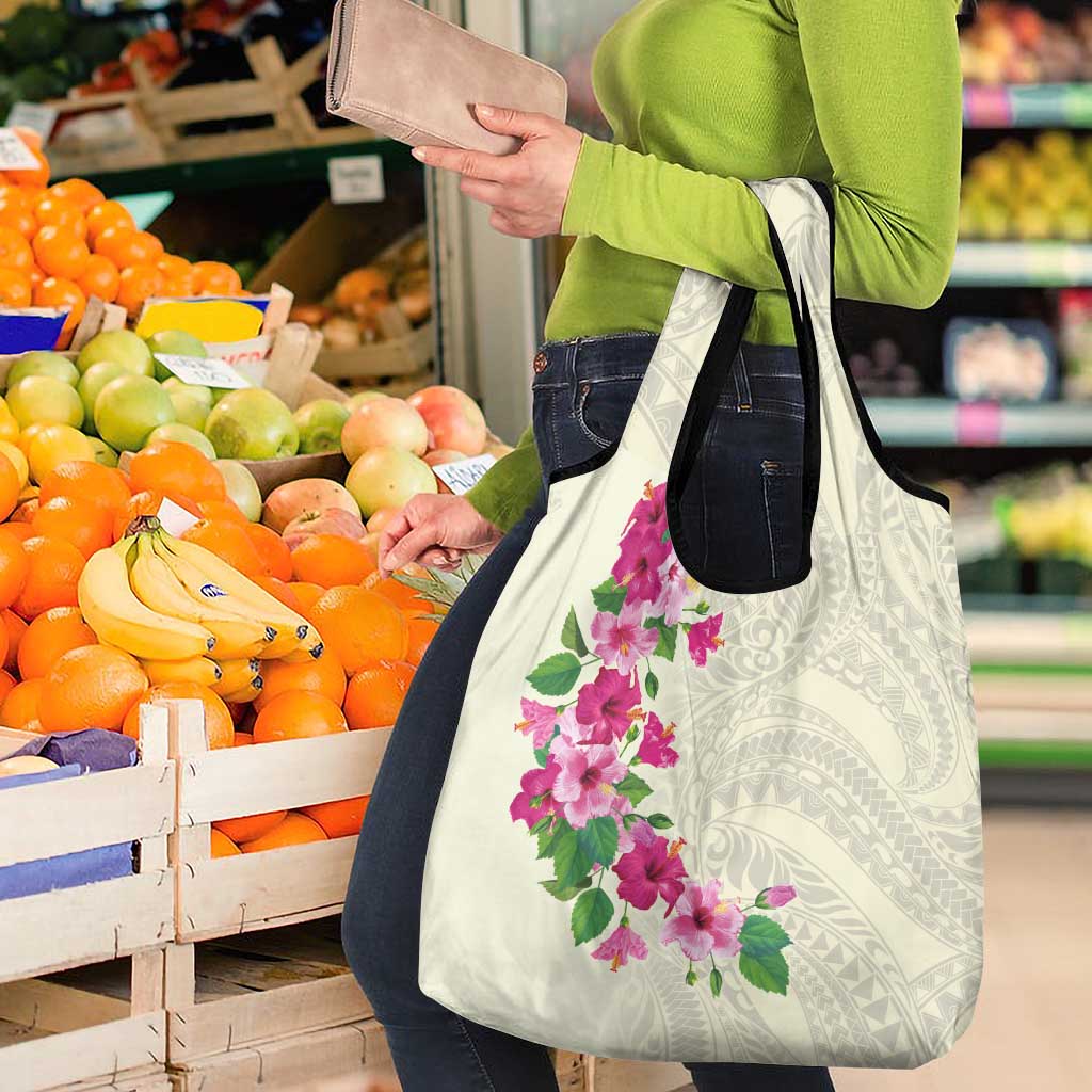 Hawaiian Hibiscus and Art Polynesian Tattoo Grocery Bag Beige Color LT03 - Polynesian Pride