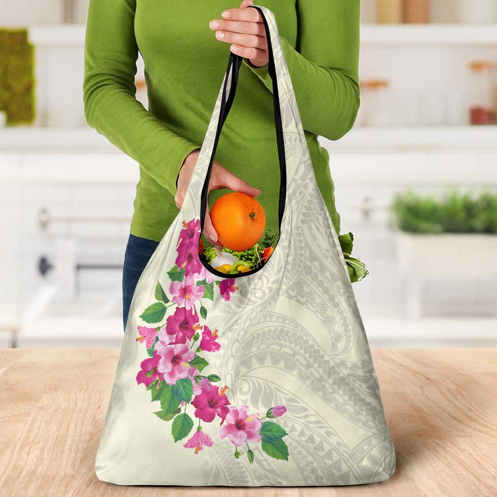 Hawaiian Hibiscus and Art Polynesian Tattoo Grocery Bag Beige Color LT03 - Polynesian Pride