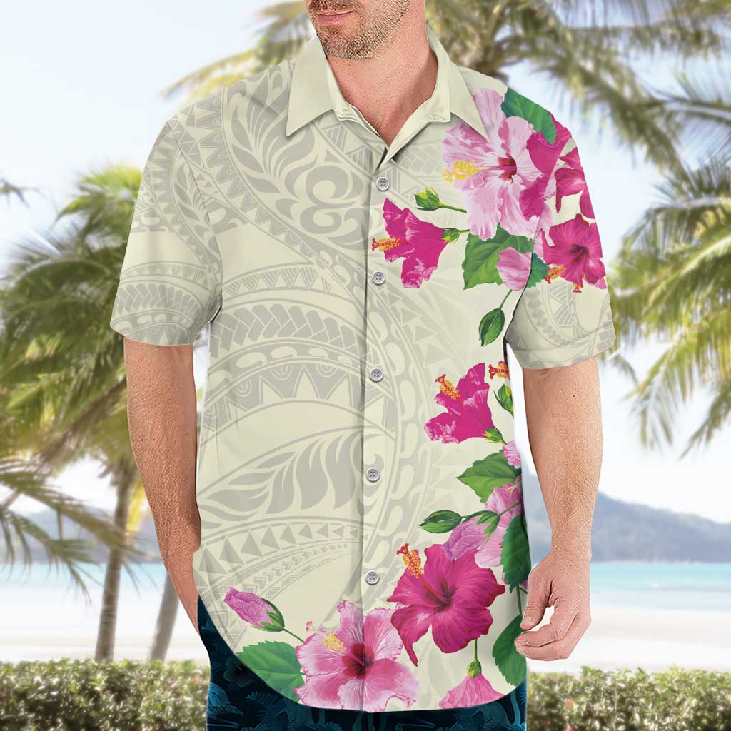 Hawaiian Hibiscus and Art Polynesian Tattoo Hawaiian Shirt Beige Color LT03 - Polynesian Pride