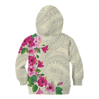 Hawaiian Hibiscus and Art Polynesian Tattoo Kid Hoodie Beige Color
