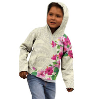 Hawaiian Hibiscus and Art Polynesian Tattoo Kid Hoodie Beige Color