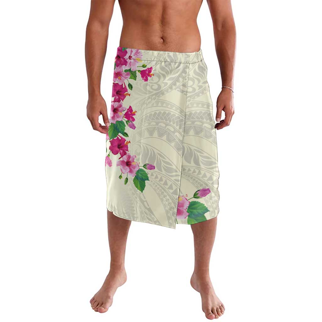 Hawaiian Hibiscus and Art Polynesian Tattoo Lavalava Beige Color