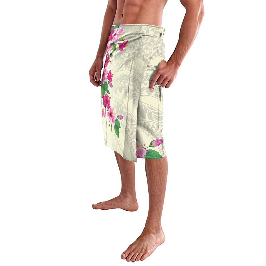 Hawaiian Hibiscus and Art Polynesian Tattoo Lavalava Beige Color