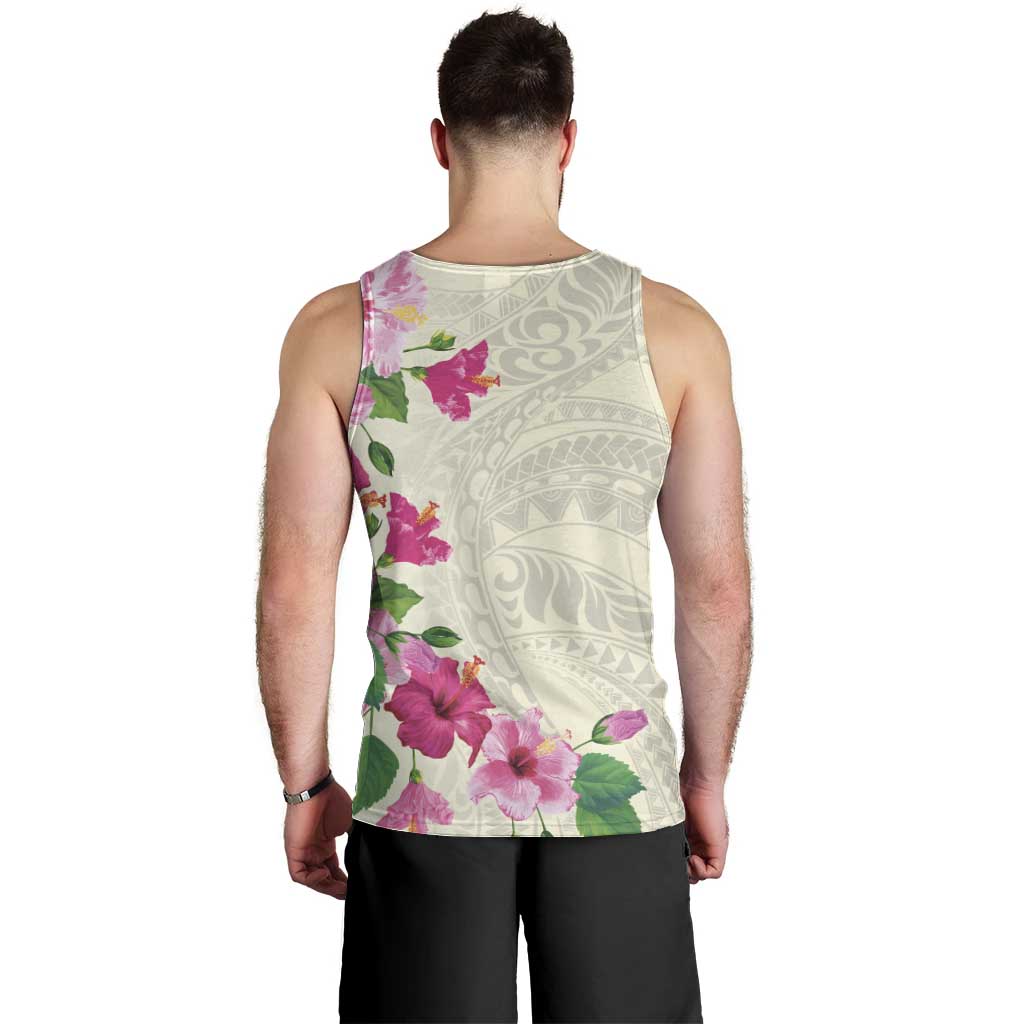 Hawaiian Hibiscus and Art Polynesian Tattoo Men Tank Top Beige Color LT03 - Polynesian Pride