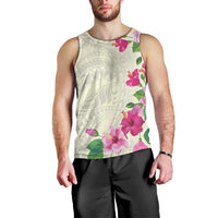 Hawaiian Hibiscus and Art Polynesian Tattoo Men Tank Top Beige Color LT03 - Polynesian Pride