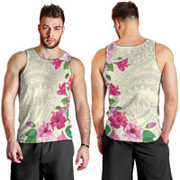 Hawaiian Hibiscus and Art Polynesian Tattoo Men Tank Top Beige Color LT03 - Polynesian Pride