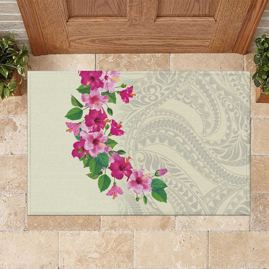 Hawaiian Hibiscus and Art Polynesian Tattoo Rubber Doormat Beige Color LT03 Beige - Polynesian Pride