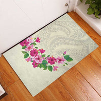 Hawaiian Hibiscus and Art Polynesian Tattoo Rubber Doormat Beige Color LT03 - Polynesian Pride