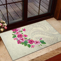 Hawaiian Hibiscus and Art Polynesian Tattoo Rubber Doormat Beige Color LT03 - Polynesian Pride
