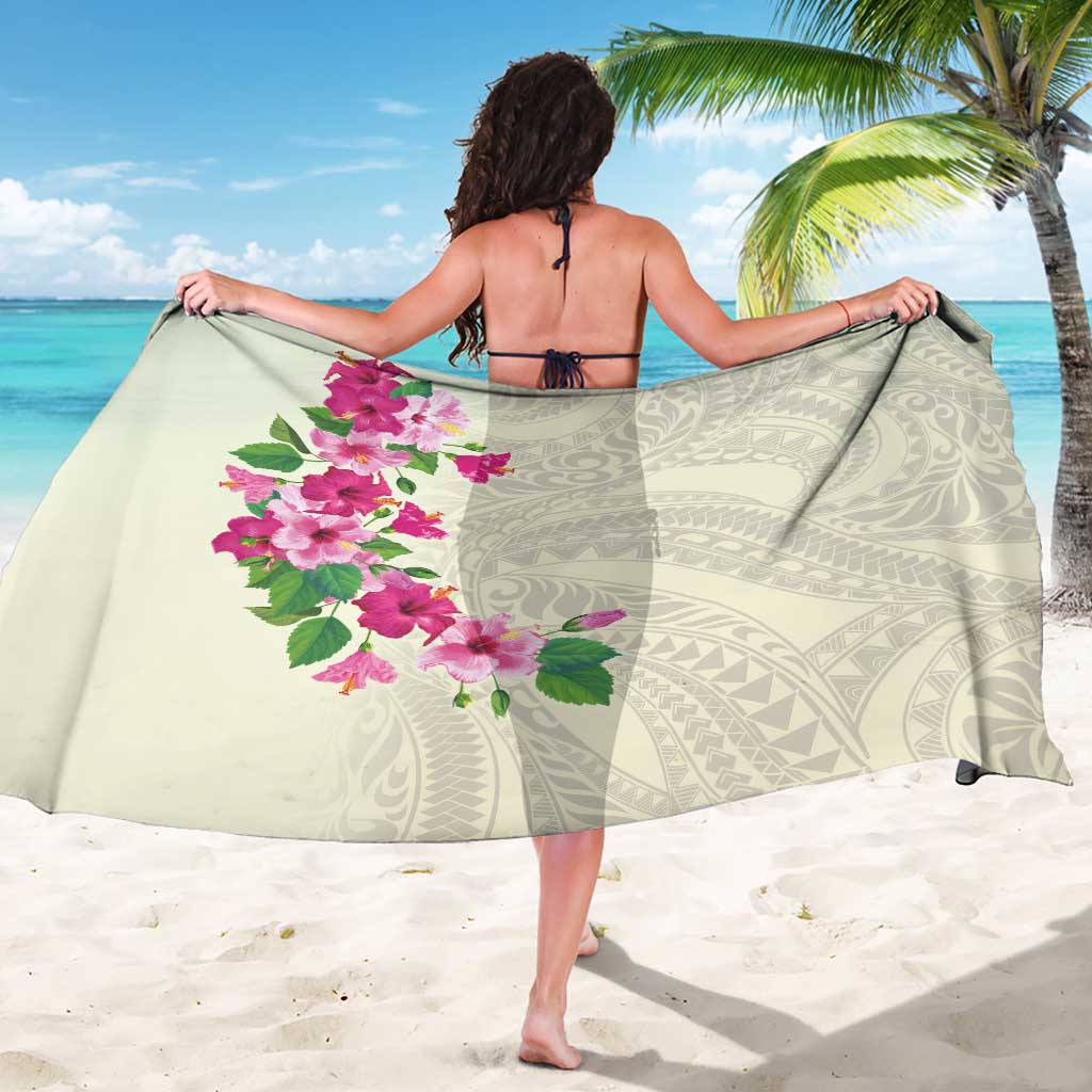 Hawaiian Hibiscus and Art Polynesian Tattoo Sarong Beige Color