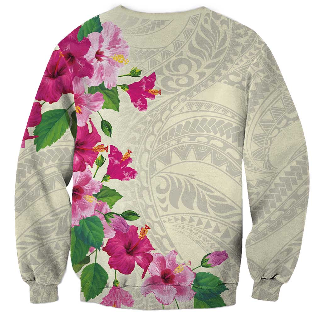 Hawaiian Hibiscus and Art Polynesian Tattoo Sweatshirt Beige Color LT03 - Polynesian Pride