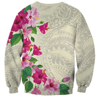 Hawaiian Hibiscus and Art Polynesian Tattoo Sweatshirt Beige Color LT03 - Polynesian Pride