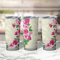 Hawaiian Hibiscus and Art Polynesian Tattoo Tumbler Cup Beige Color