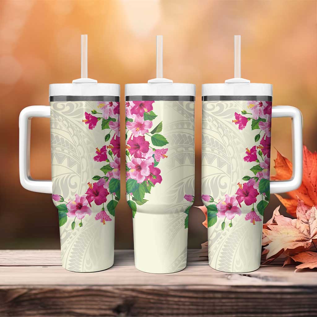 Hawaiian Hibiscus and Art Polynesian Tattoo Tumbler With Handle Beige Color LT03 - Polynesian Pride