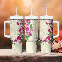 Hawaiian Hibiscus and Art Polynesian Tattoo Tumbler With Handle Beige Color LT03 - Polynesian Pride