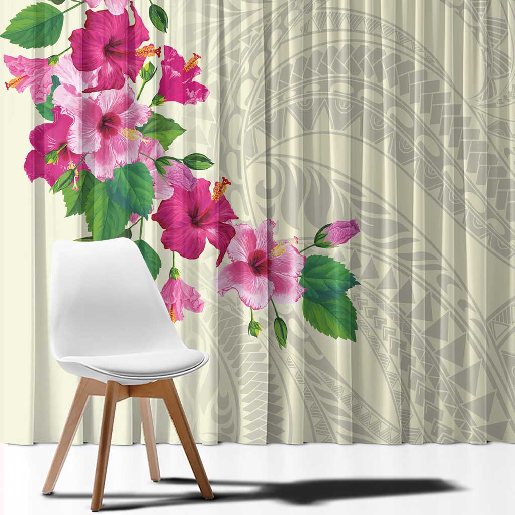Hawaiian Hibiscus and Art Polynesian Tattoo Window Curtain Beige Color LT03 - Polynesian Pride