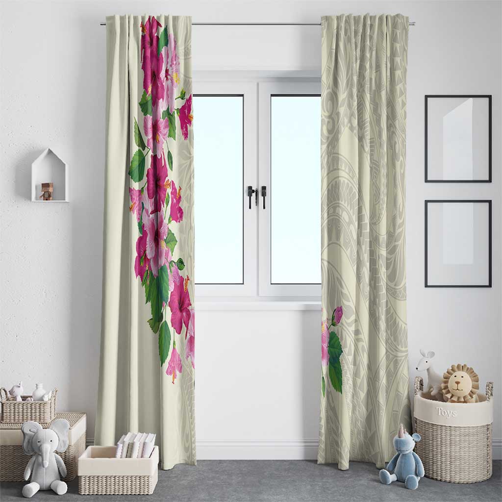 Hawaiian Hibiscus and Art Polynesian Tattoo Window Curtain Beige Color LT03 - Polynesian Pride