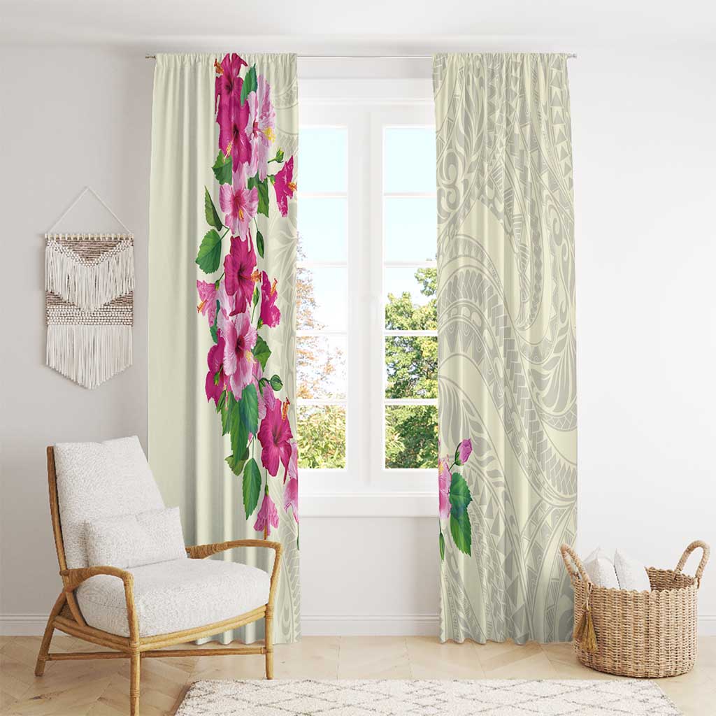 Hawaiian Hibiscus and Art Polynesian Tattoo Window Curtain Beige Color LT03 - Polynesian Pride