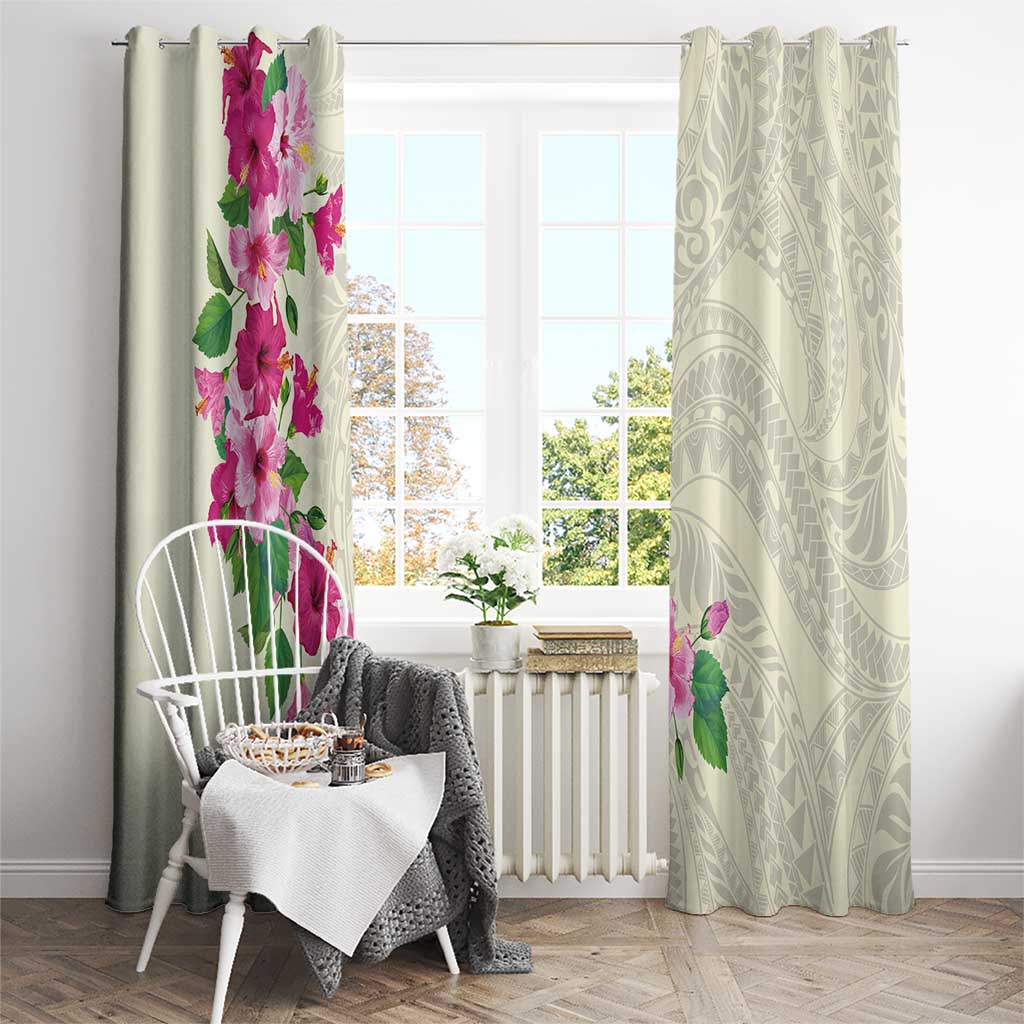 Hawaiian Hibiscus and Art Polynesian Tattoo Window Curtain Beige Color LT03 - Polynesian Pride