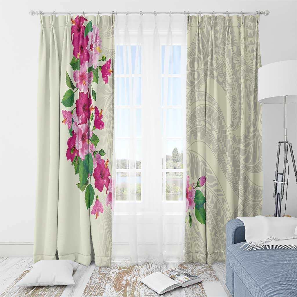 Hawaiian Hibiscus and Art Polynesian Tattoo Window Curtain Beige Color LT03 - Polynesian Pride