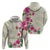 Hawaiian Hibiscus and Art Polynesian Tattoo Zip Hoodie Beige Color