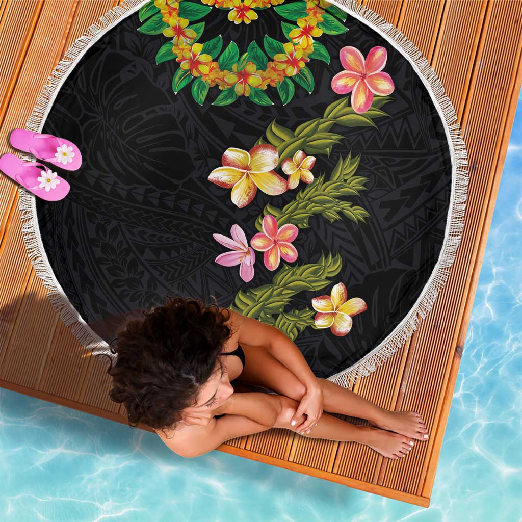 Hawaiian Lei Plumeria and Tropical Leaves Beach Blanket Watercolor Style LT03 - Polynesian Pride