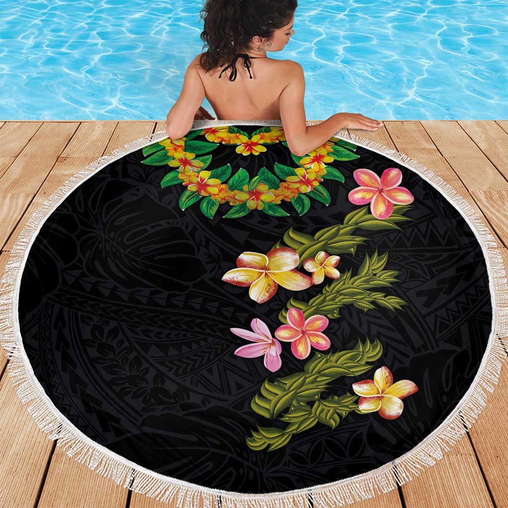 Hawaiian Lei Plumeria and Tropical Leaves Beach Blanket Watercolor Style LT03 - Polynesian Pride
