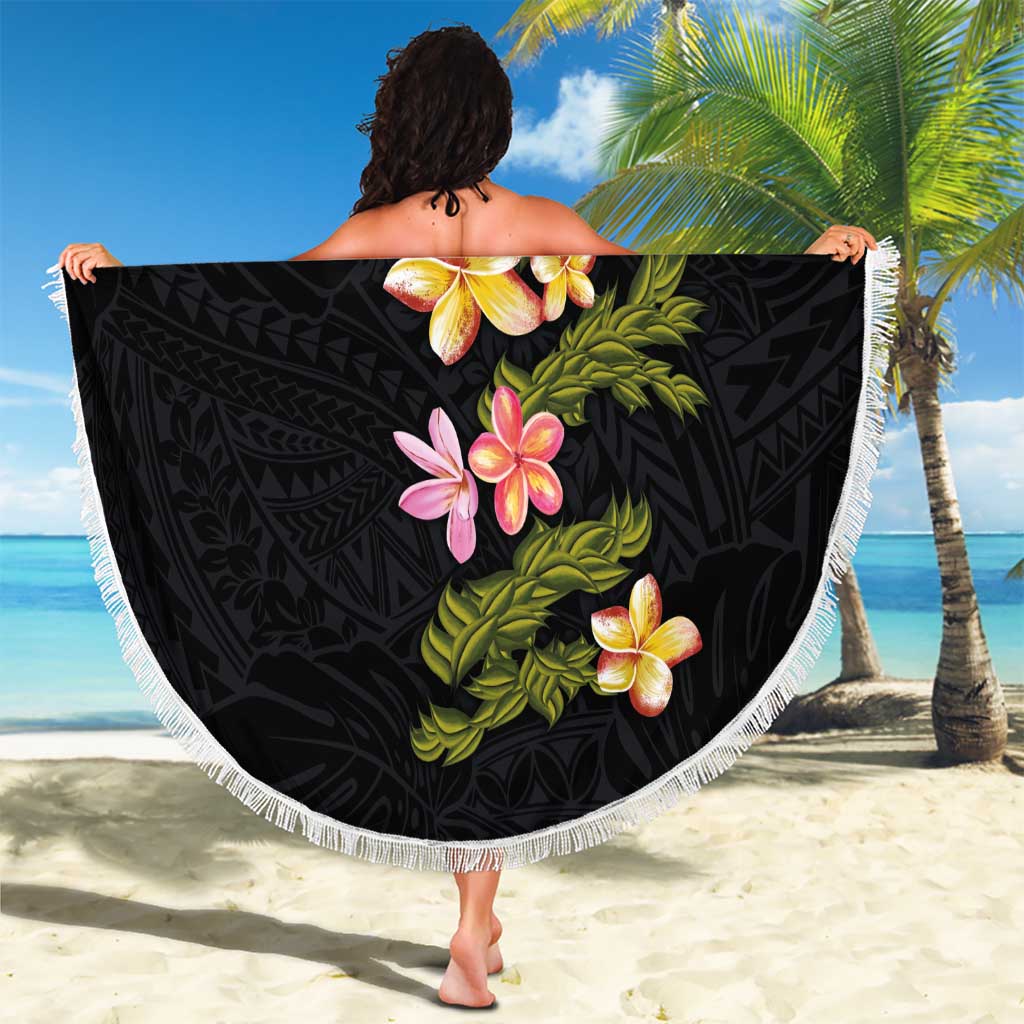 Hawaiian Lei Plumeria and Tropical Leaves Beach Blanket Watercolor Style LT03 - Polynesian Pride