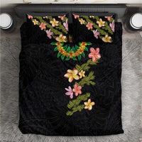 Hawaiian Lei Plumeria and Tropical Leaves Bedding Set Watercolor Style LT03 Black - Polynesian Pride