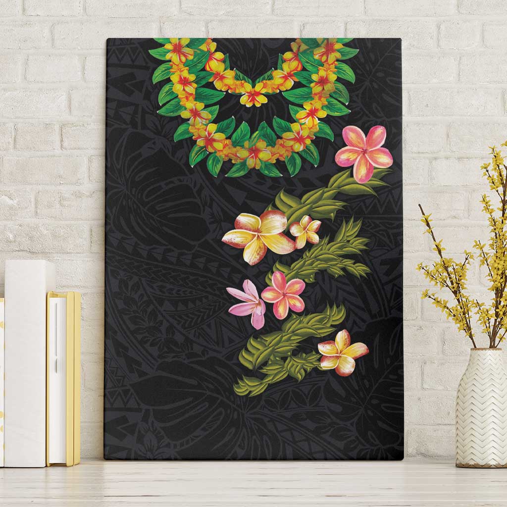 Hawaiian Lei Plumeria and Tropical Leaves Canvas Wall Art Watercolor Style