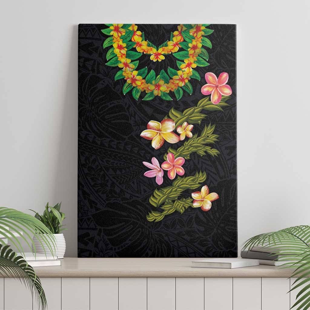 Hawaiian Lei Plumeria and Tropical Leaves Canvas Wall Art Watercolor Style LT03 - Polynesian Pride