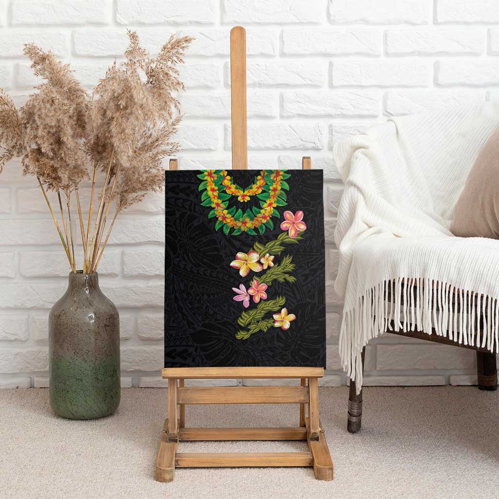 Hawaiian Lei Plumeria and Tropical Leaves Canvas Wall Art Watercolor Style LT03 - Polynesian Pride
